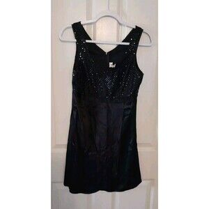 Vintage Ire Fashion Women’s Small Black Evening Mini Dress With Sequin Top. B48